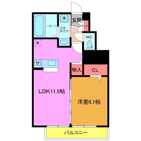 プライム・パルス(1LDK/1階)の間取り写真