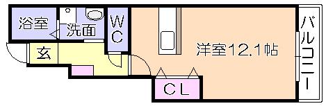 カーサ中村B(ワンルーム/1階)の間取り写真