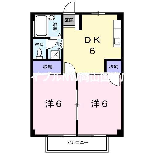 シティハイツ片岡(2DK/2階)の間取り写真