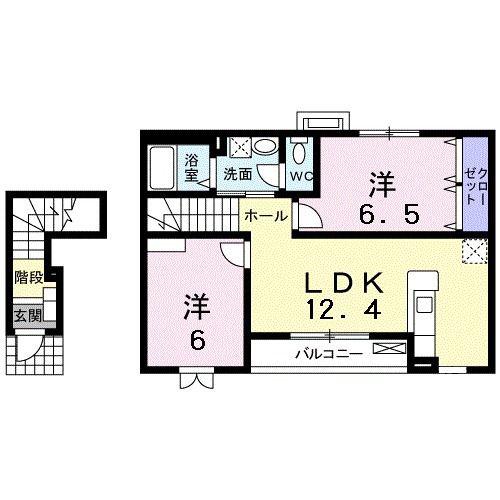 ヴィコロフォンドカーサ(2LDK/2階)の間取り写真