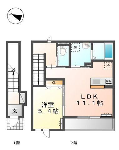 サンパレス花尻(1LDK/2階)の間取り写真