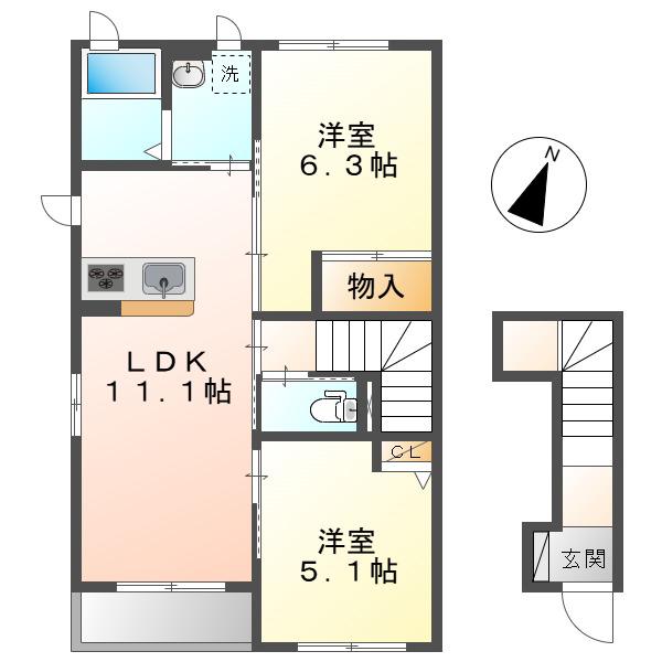 メゾンひかりA棟(2LDK/2階)の間取り写真
