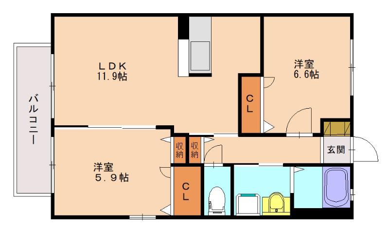 クレインフィールド(2LDK/1階)の間取り写真