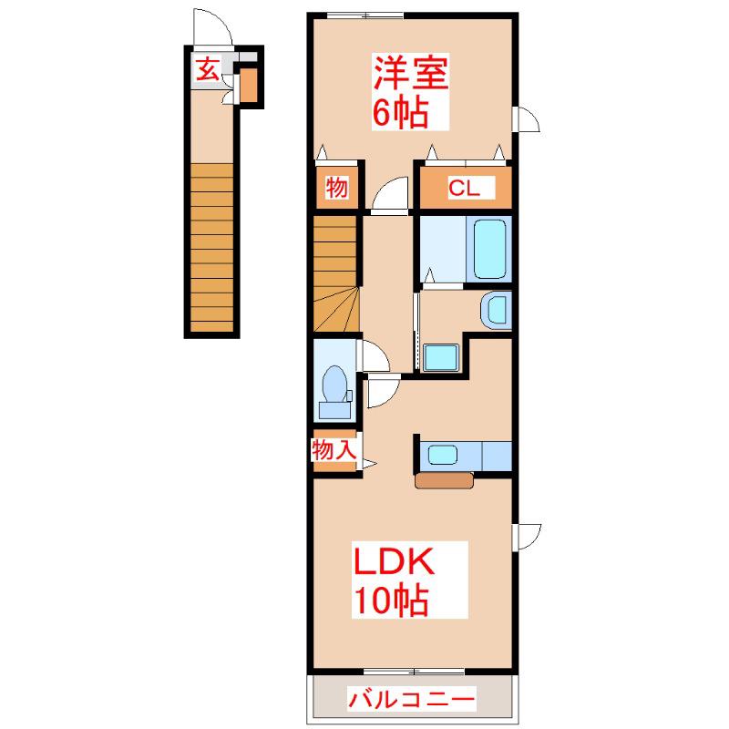 ベルメゾン中山D(1LDK/2階)の間取り写真
