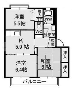 グランシード星岡A・B棟(3DK/1階)の間取り写真