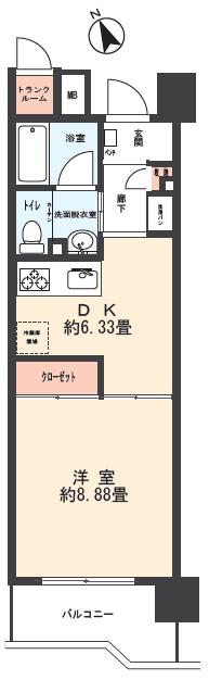 ビバース境町(1DK/3階)の間取り写真