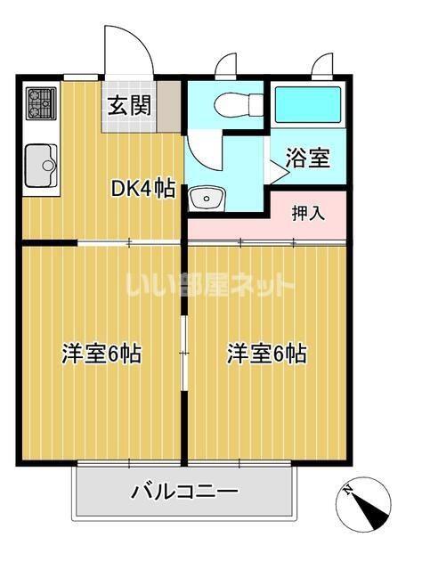 深町ハイツ A棟(2DK/2階)の間取り写真