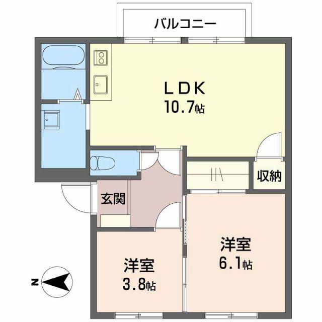 サンビレッジA(2LDK/2階)の間取り写真