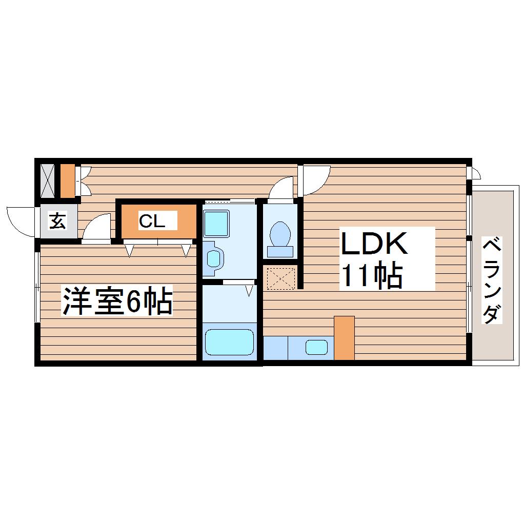 キャステール砂押II(1LDK/2階)の間取り写真