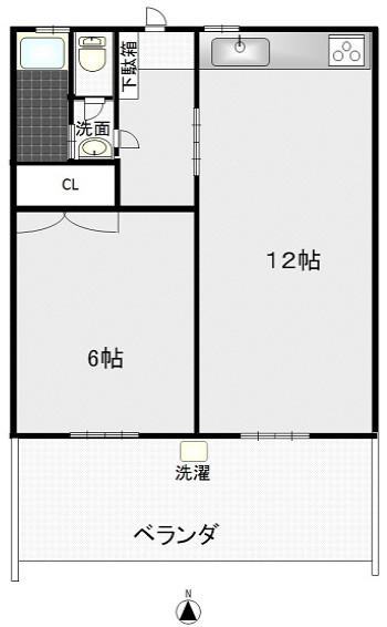 佃マンション(1LDK/3階)の間取り写真