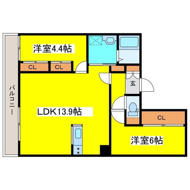 アルファスクエア元町(2LDK/2階)の間取り写真