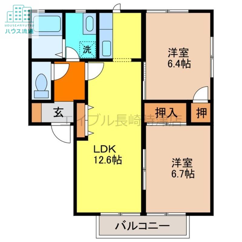 ディアス吉田 A棟(2LDK/1階)の間取り写真