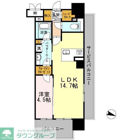 ロイヤルパークスERささしま イースト(1LDK/6階)の間取り写真