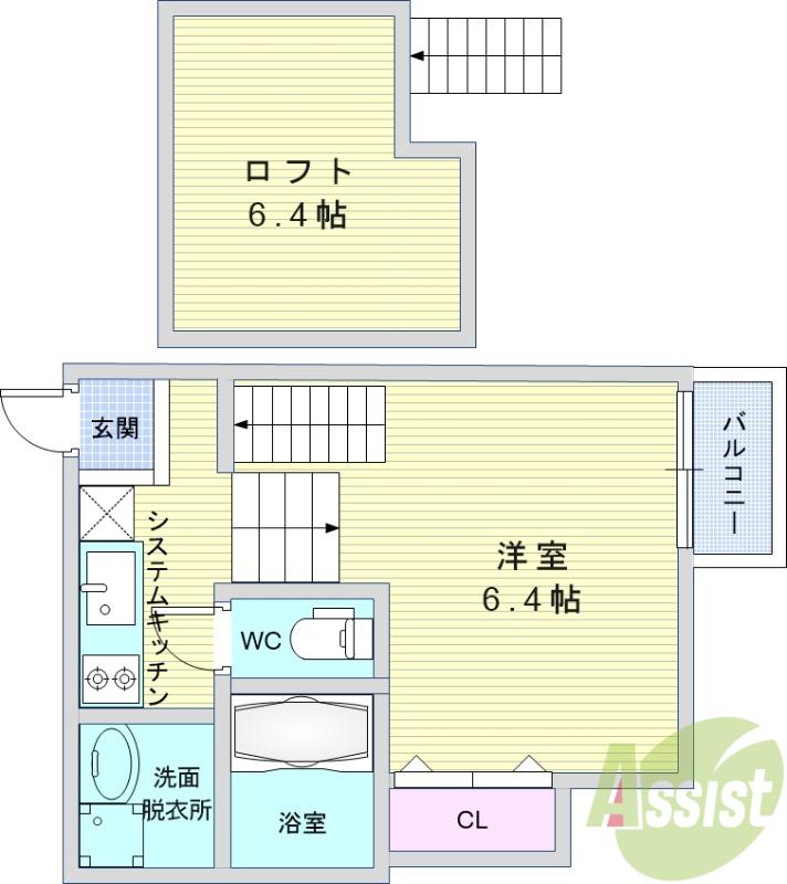 スクリーア箕輪(1K/2階)の間取り写真