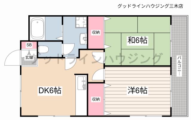 ゼクセル(2DK/2階)の間取り写真
