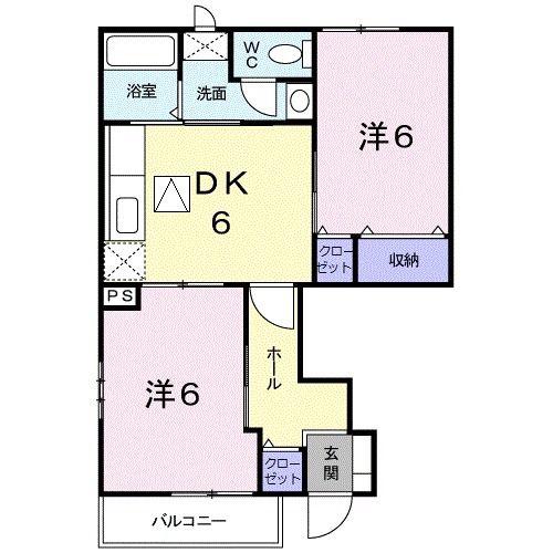 プリムローズK B(2DK/1階)の間取り写真