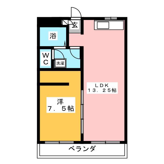 マンション築山第5(1LDK/1階)の間取り写真