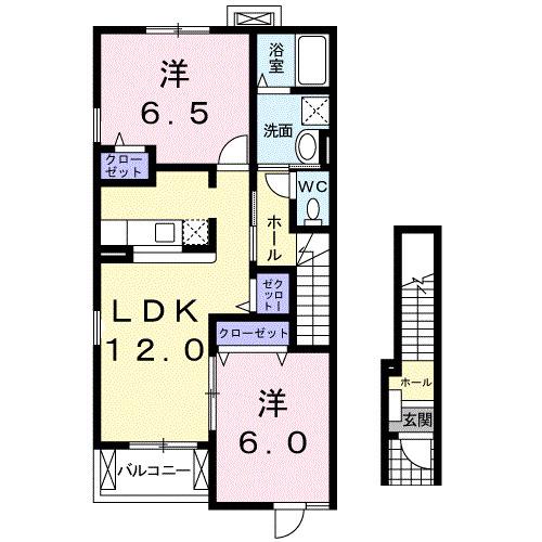 グランドヒルA(2LDK/2階)の間取り写真