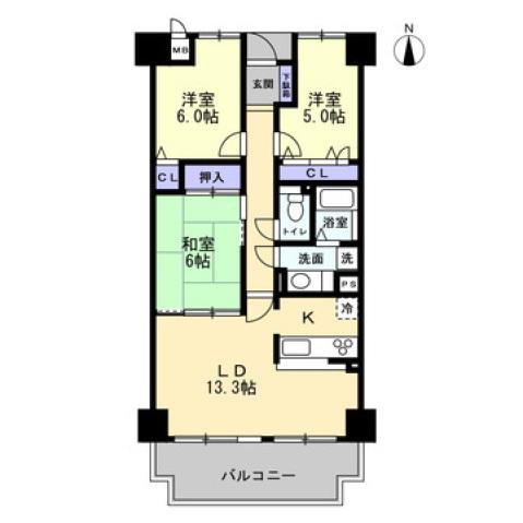 アルファステイツ木太III(3LDK/1階)の間取り写真