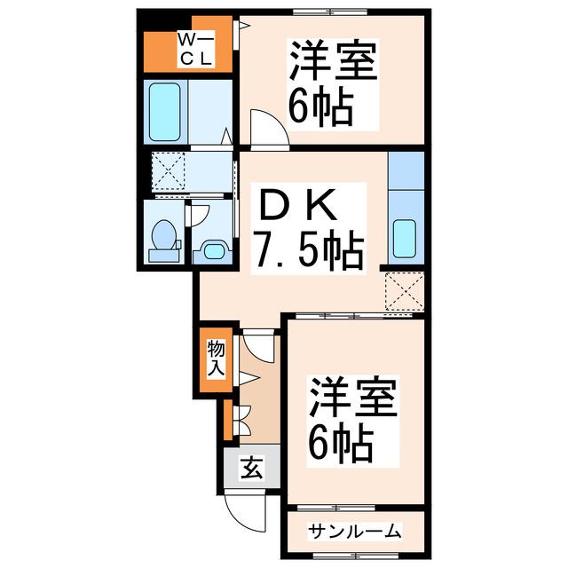 ソレイユオオサキII・III(2DK/1階)の間取り写真