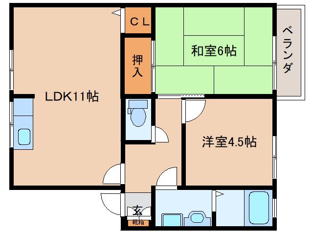 ファミィユ(2LDK/2階)の間取り写真