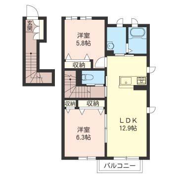 アルフラット(2LDK/2階)の間取り写真