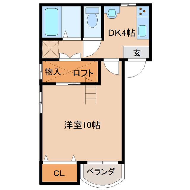 富山県富山市 2階建 築23年(1DK/2階)の間取り写真