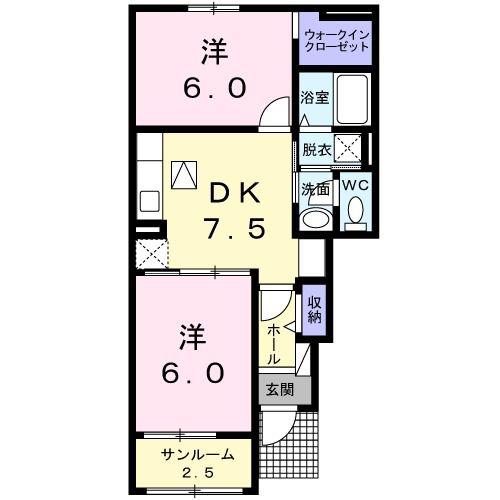 コッティ スマイル(2DK/1階)の間取り写真
