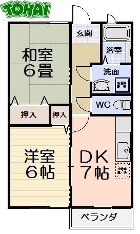 カーサ莉花 A棟(2DK/1階)の間取り写真