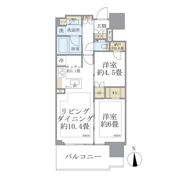 グランドシティタワー月島(2LDK/43階)の間取り写真