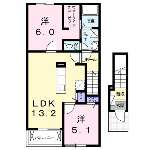 リバーサイド真倉 H(2LDK/2階)の間取り写真