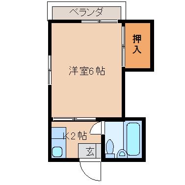 南ハイム(1K/1階)の間取り写真