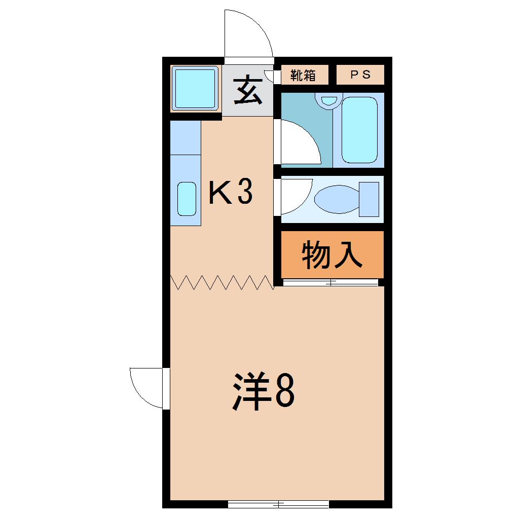 ヴィラネルI(1K/2階)の間取り写真