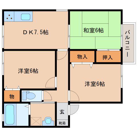 エスポワールII(3DK/2階)の間取り写真