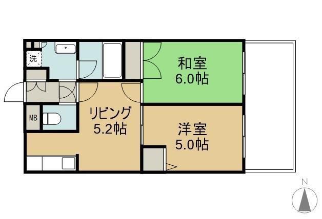 アーバンビュー倉敷カレッジコート(2DK/2階)の間取り写真