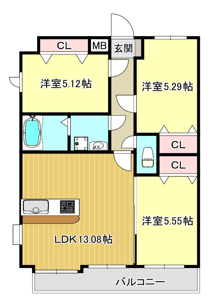 第49川崎ビル(3LDK/5階)の間取り写真