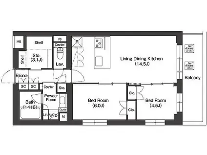 RUHE東大泉(2LDK/4階)の間取り写真