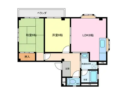 名鉄河和線 高横須賀駅 徒歩19分 3階建 築34年(2LDK/3階)の間取り写真