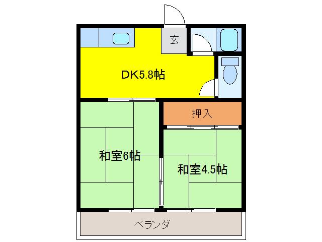 コーポちほ(2DK/2階)の間取り写真
