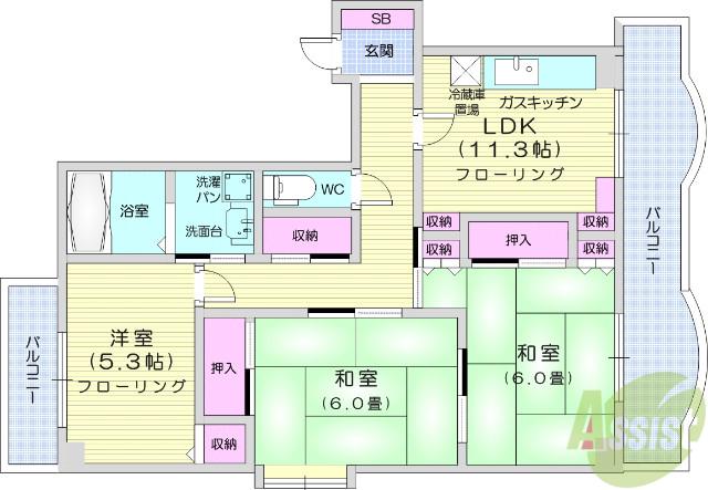 ISハイツ(3LDK/2階)の間取り写真