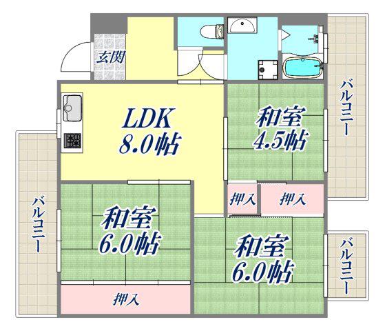 東田マンション(3LDK/4階)の間取り写真