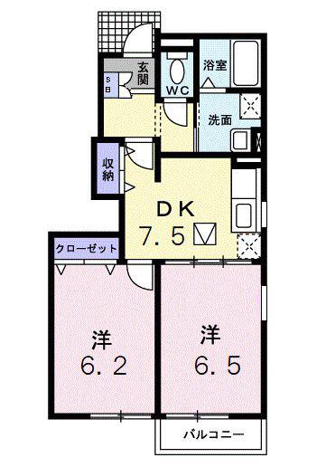 ツインコートA(2DK/1階)の間取り写真