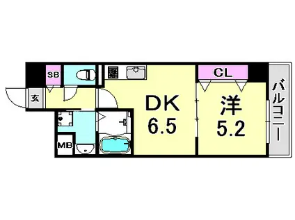 フォレ・リビエール磯辺通(1DK/8階)の間取り写真