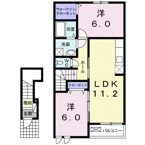 プラシードI(2LDK/2階)の間取り写真