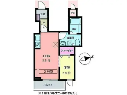 メリディアン多賀城南宮 壱番館(1LDK/1階)の間取り写真
