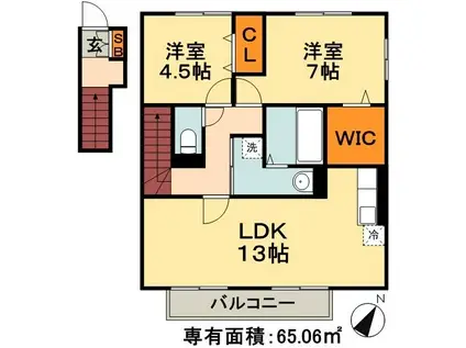 コモドカーサ(2LDK/2階)の間取り写真