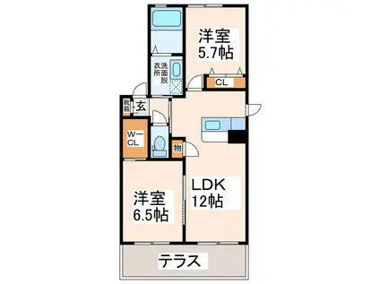 ラフィネイオス (2LDK/1階)の間取り写真