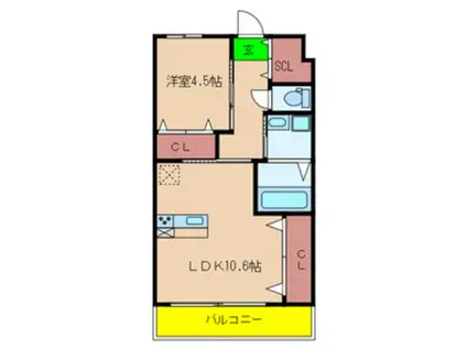ル・グラン(1LDK/2階)の間取り写真