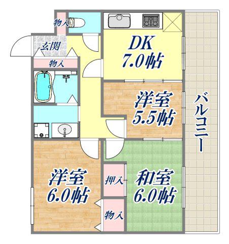 ハイム屋敷本(3DK/1階)の間取り写真