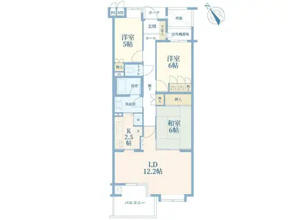 サザンヒルズ竹山5番館(3LDK/1階)の間取り写真